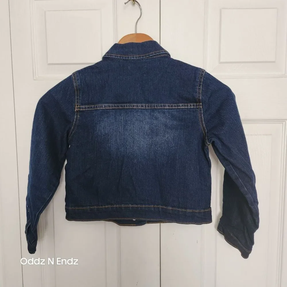 Childrens Place Dark Blue Denim Jacket M 7/8 girl Long Sleeve Button Up With Poc